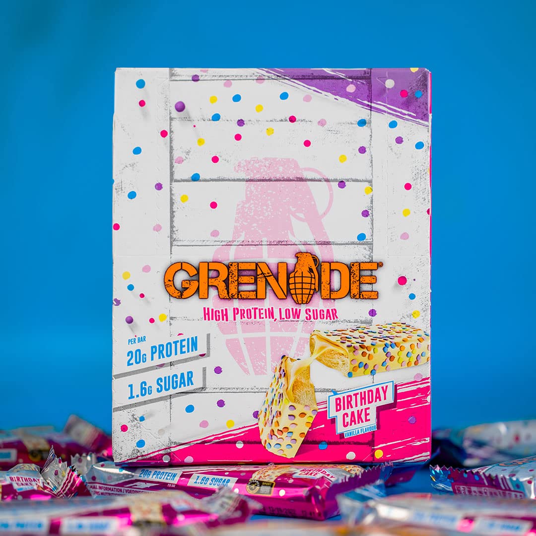 Grenade High Protein, Low Sugar Bar - Birthday Cake, 12 x 60 g