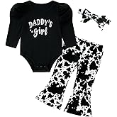 grehava Baby Romper Set and Bell Bottom and Bow Headband for 12M Black Infant Cowgirl Clothes 12 Month Girl Fall Outfit