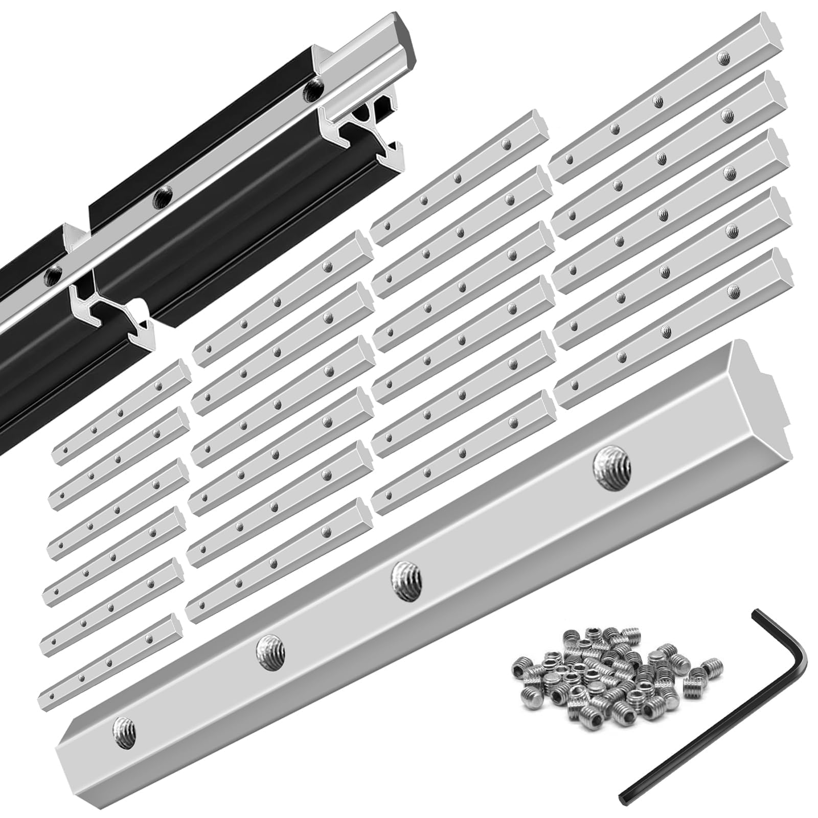 iMetrx Silver 24pcs 2020 Extrusion Straight Connector Joining Plate Corner Bracket 2020 Hardware T-Slot Accessories V-Slot with Screws for 2020 Aluminum Profile 3D Printer Frame Spare Parts
