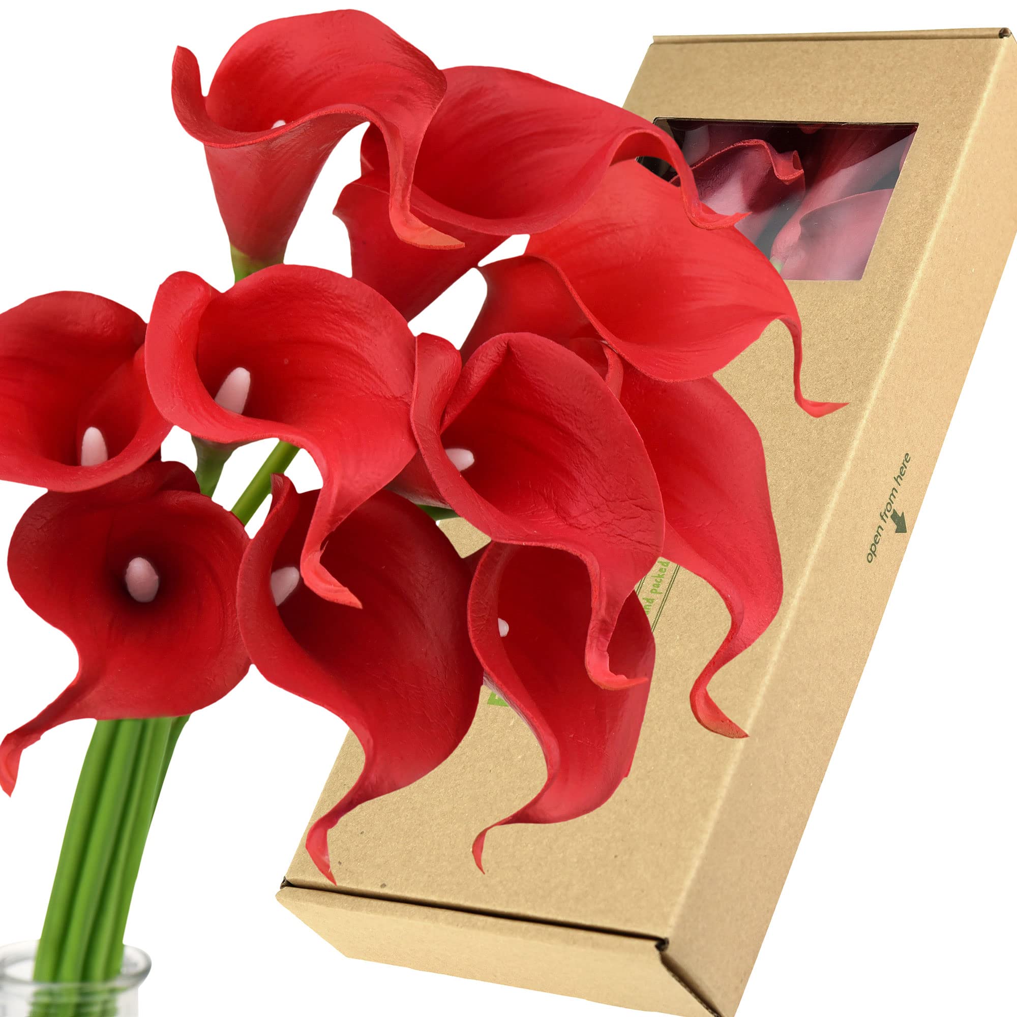 FiveSeasonStuff 10 Stems Real Touch Calla Lilies Artificial Flower Bouquet, Perfect Wedding, Bridal, Party, Home Office Décor DIY (Red)