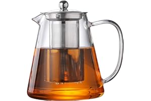 Glass Teapot with Stainless Steel Infuser,for Blooming Tea, Loose Tea, (43oz,1.3L) Holds 4-6 Cups, JOYEUX Glass Tea Pot Set, 