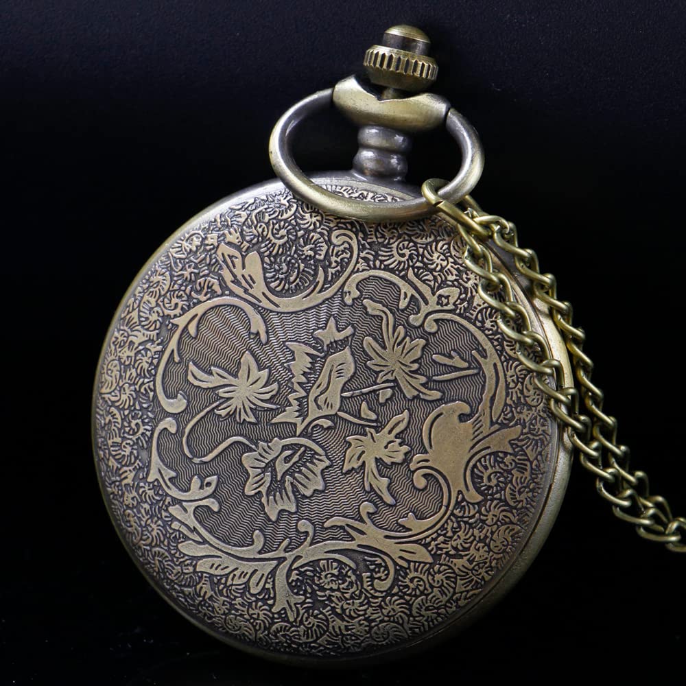 Alwesam Dragon Design Quartz Pocket Watch Roman Numerals with Chain Birthdays Gifts for Father's Days