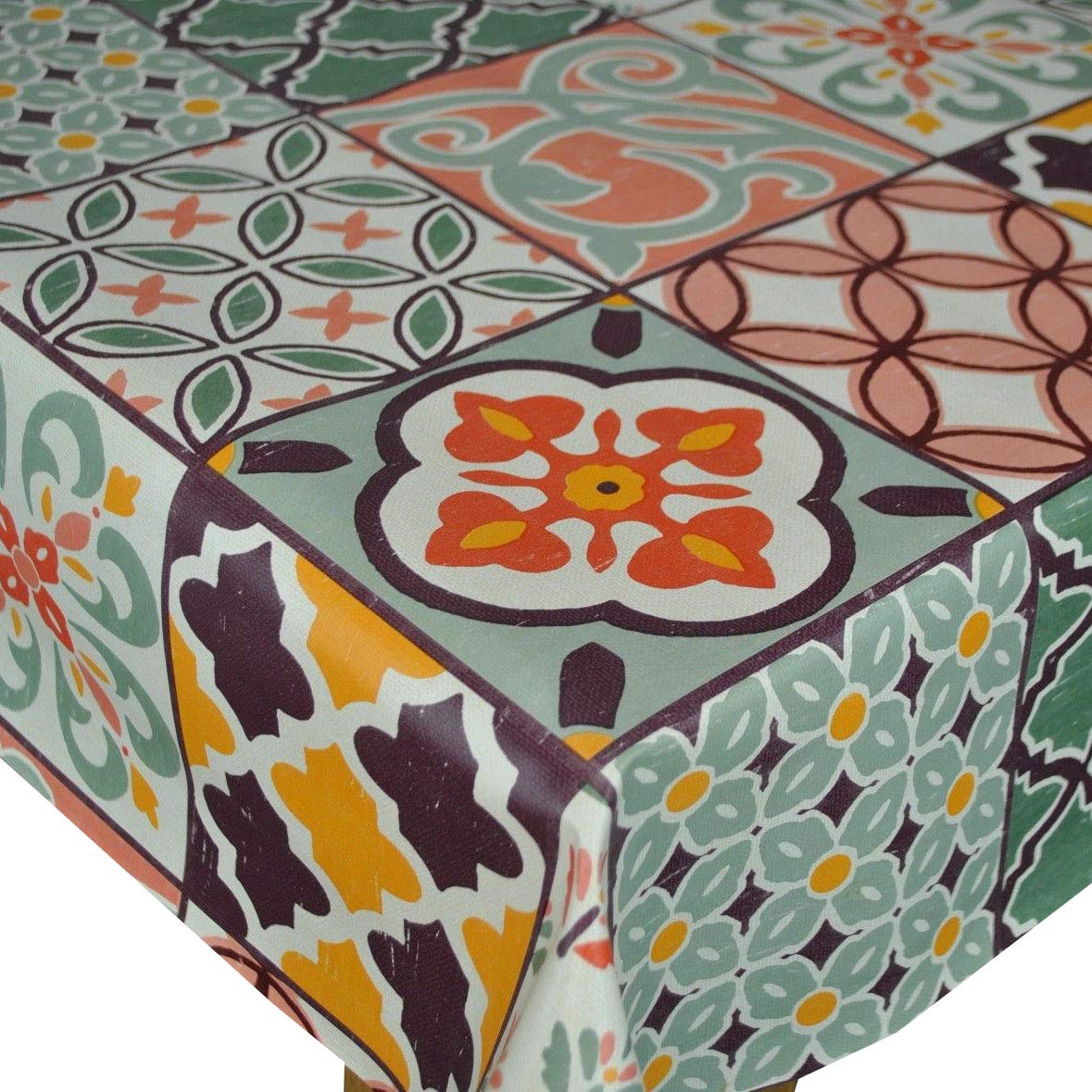 Karina Home Porto Tiles Multi Wipe Clean Tablecloth Vinyl PVC (Multi, 140cm x 140cm)