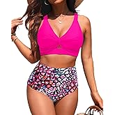 Women High Waisted Bikini Sets - Two Piece Tummy Control Swimsuits Cut Out Twist Bathing Suits 2025 Swimwear