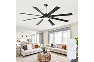Kviflon 72 Inch Large Ceiling Fans with Lights and Remote, Indoor/Outdoor Black Modern Industrial Ceiling Fan with light for Living Room Patios Porch, Reversible Quiet Motor, 8 Dual Finish Blades