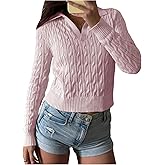 Verdusa Women's Cable Knit Sweater Old Money Long Sleeve Collared Knit Tops