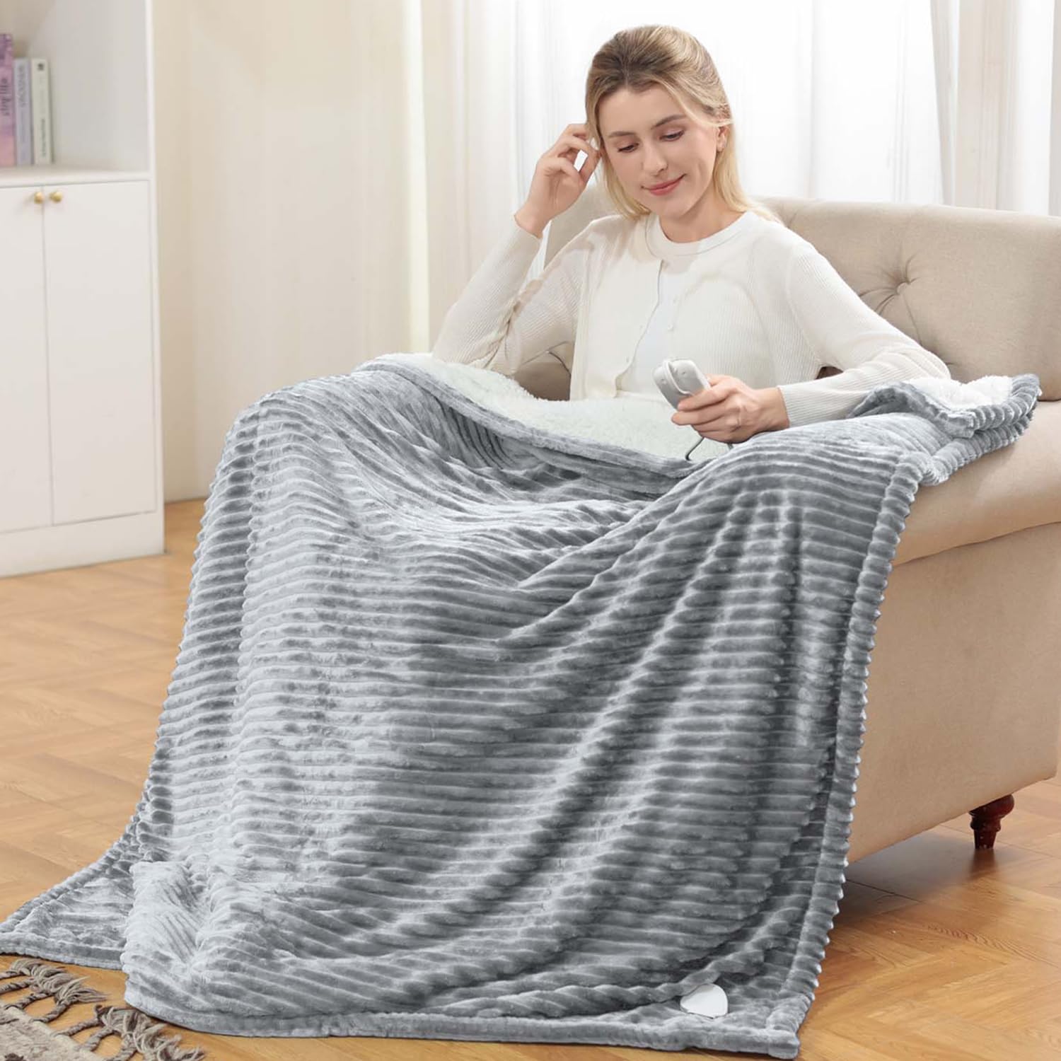 Photo 1 of Heated Blanket Electric Throw - Soft Flannel Electric Blanket 50" x 60", Heating Blanket with 10 Time Settings, 6 Heat Settings, Machine Washable with Over-Heat Protection (Gray)