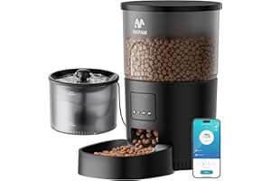 IMIPAW Automatic Cat Feeder 5G WiFi and Water Dispenser, Timed Dry Food Dispenser APP Remote Control, Programmable Portions, with Desiccant, Cat Fountains for Drinking with Filter, Small Pets (Combo)