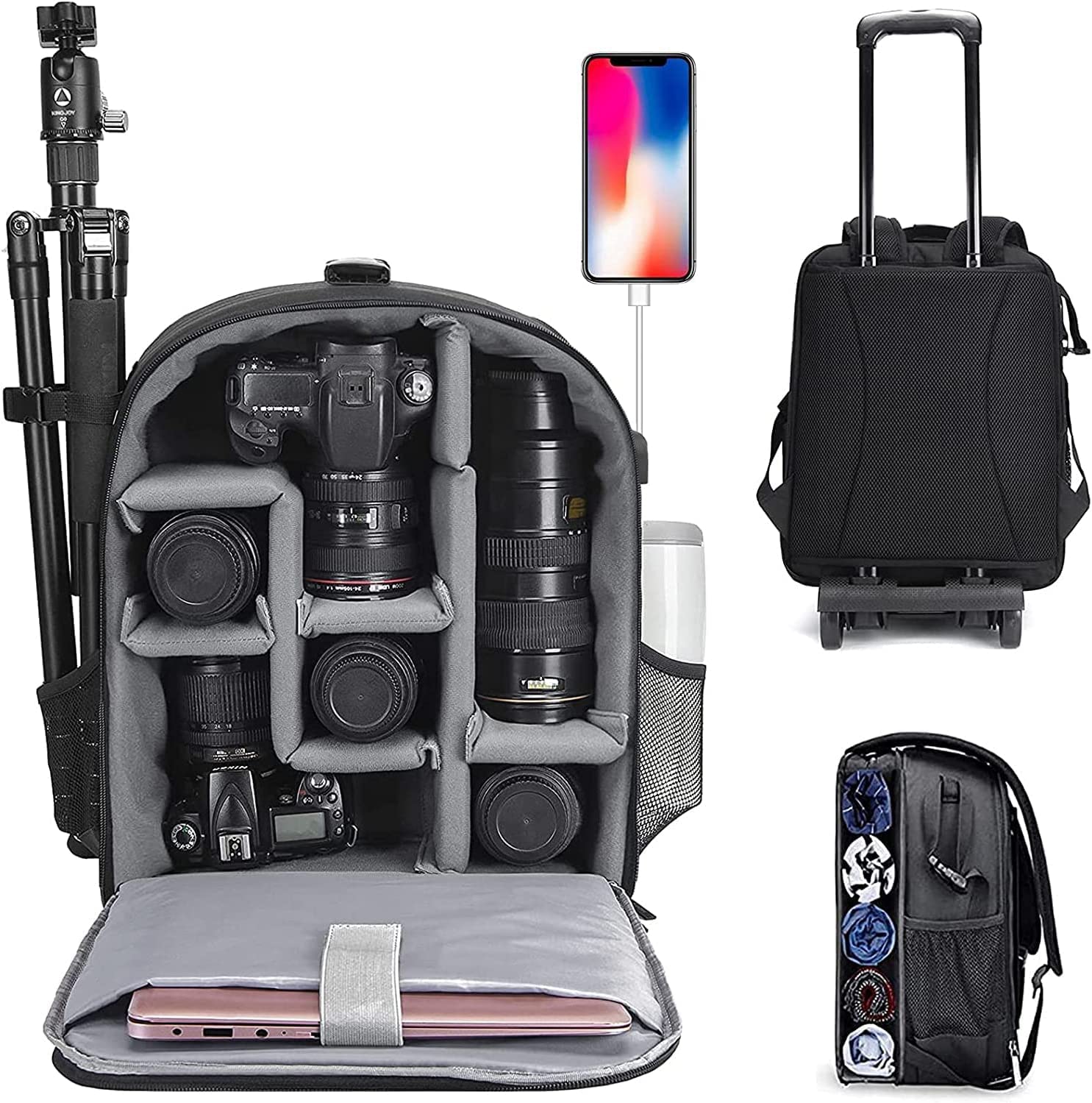 Cwatcun Camera Backpack Bag with Tripod Holder Anti-Theft Waterproof Camera Bag with 15.6