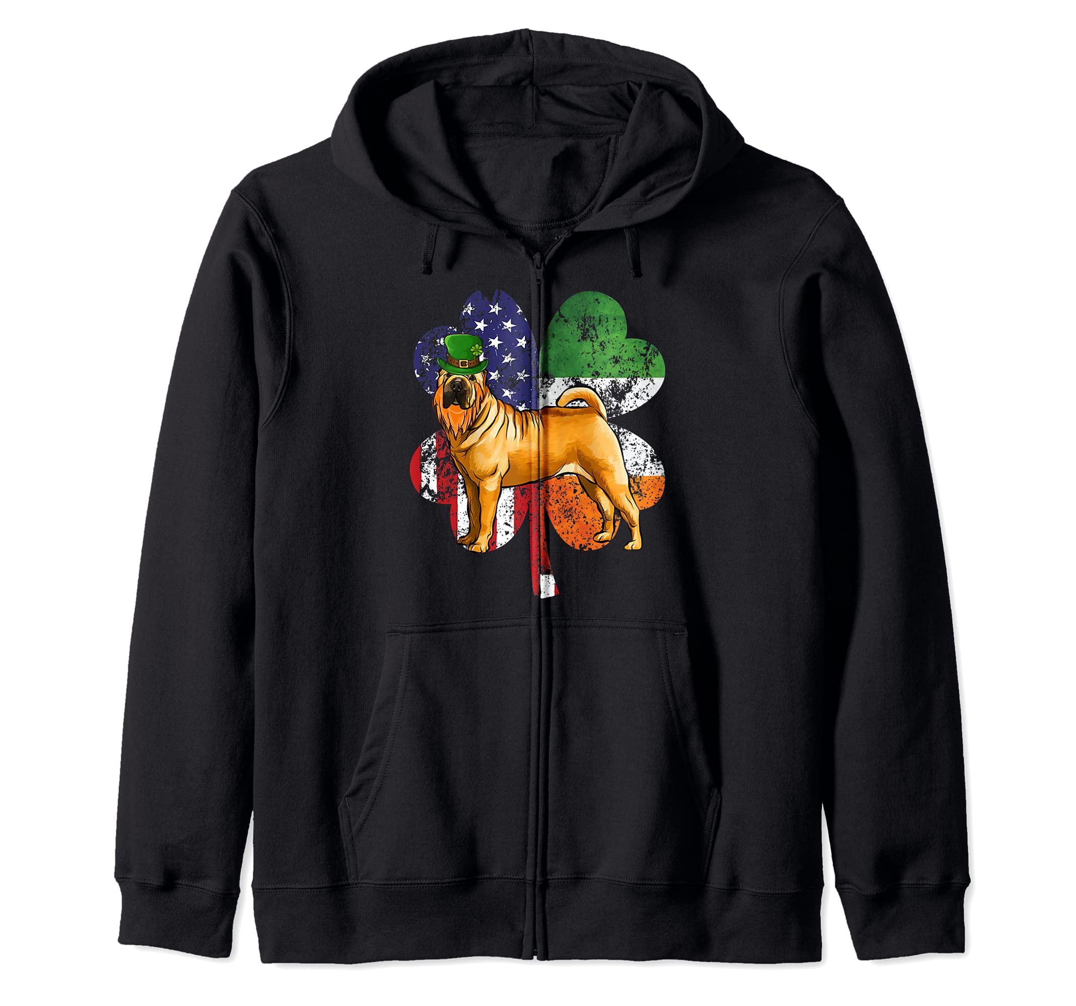 St Patricks Day Irish American Flag Chinese Shar-Pei Dog Zip Hoodie