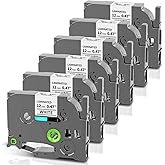 Greateam Label Maker Tape Replacement for Brother P Touch Label Tape 12mm 0.47 Laminated White TZe-231 TZe231 TZe TZ Label Maker Refills for Brother PT-D220 D210 H110 D410 D610BT, 12mm x 8m, 6-Pack