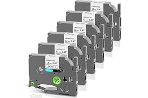 GREATEAM Label Maker Tape, Replacement for Brother P Touch Label Tape 12mm 0.47 Laminated White TZe-231 TZe231 TZe TZ Label Maker Refills for Brother PT-D210 PT-D220 PT-H110 PT-D410 PT-D600, 12mm x 8m, 6-Pack