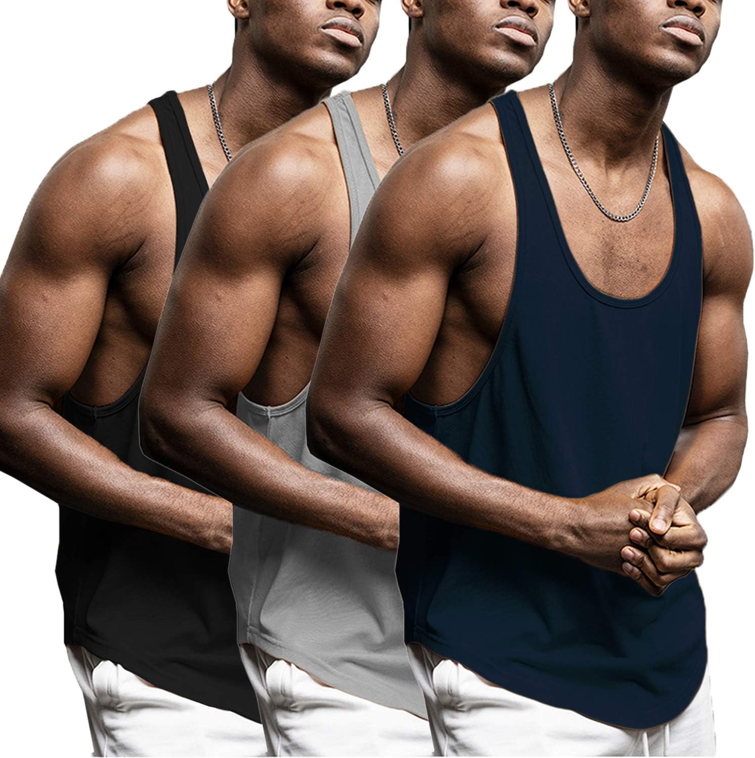 LecGeeMen's 3 Packs Workout Tank Top Gym Muscle Tee Fitness Bodybuilding Sleeveless Shirt