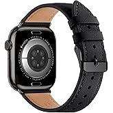 Bestig Leather Bands Compatible with Apple Watch Band 38mm 40mm 41mm 42mm(Series 10 11) for Women Men, Wristband Strap for iWatch SE3/2/1&Series 9 8 7 6 5 4 3 2 1(Black+Black)