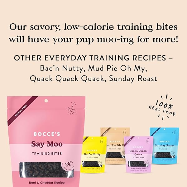 BOCCE’S BAKERY SAY MOO BEEF & CHEDDAR TRAINING TREATS FOR DOGS, WHEAT-FREE DOG TREATS, 6 OZ BAG