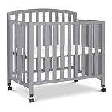 DaVinci Dylan Folding Portable 3-in-1 Convertible Mini Crib and Twin Bed in Grey, Greenguard Gold Certified