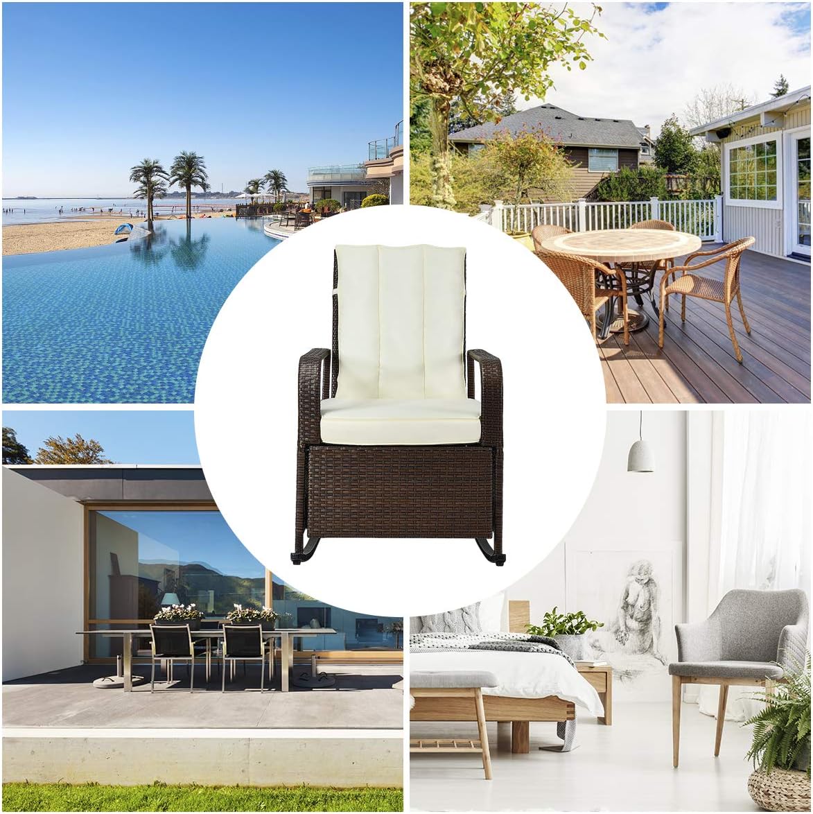 Tangkula Outdoor Wicker Rocking, Modern Cushioned Seating and Back, Auto Adjustable Rattan Reclining Chair, Space Saving Design, Garden Lawn Balcony Backyard Patio Fu, Brown : Industrial & Scientific