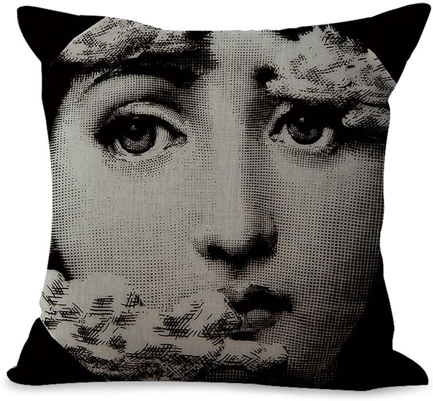 Rita Home Decor Fornasetti Creation Lina's Bouncing Exaggerated Face Throw Pillow Covers 18x18 Inch Cushion Cover Pillowcase with Zipper Cotton Linen Burlap Square Pillow Cover for Sofa Home Decor