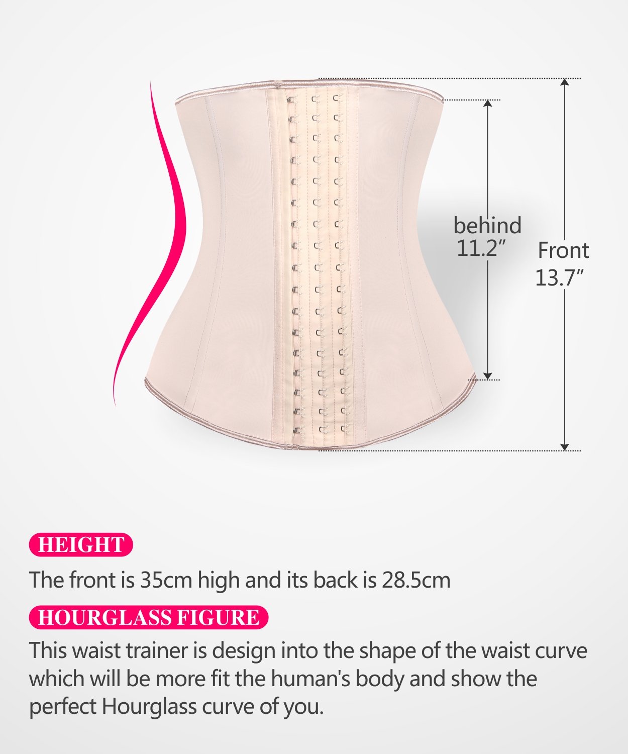 YIANNA Women\'s Latex Sports Waist Trainer Long Torso Waist Cincher 3 Hook Rows, Size L (Beige)