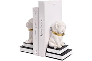Kakizzy Decorative Bookends, Dog Book Ends for Shelves, Kids Book Stopper Decorative, Cute Book Ends for Heavy Books, Unique Gift for Dog Lover, Dog Statues Home Decor (Cavalier King Charles, White)