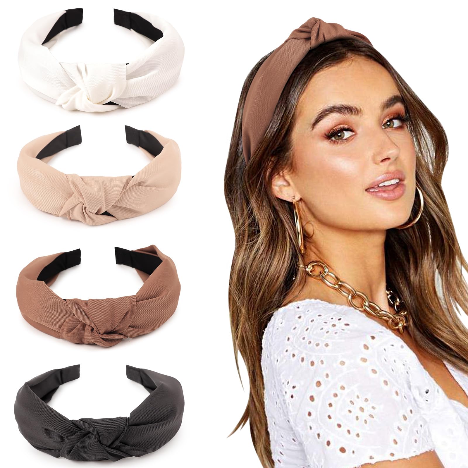 DRESHOW 4 Pack Headbands for Women and Girls Knotted Plastic Head Band Fashion Boho Wide Hairbands Non Slip Hair Accessories