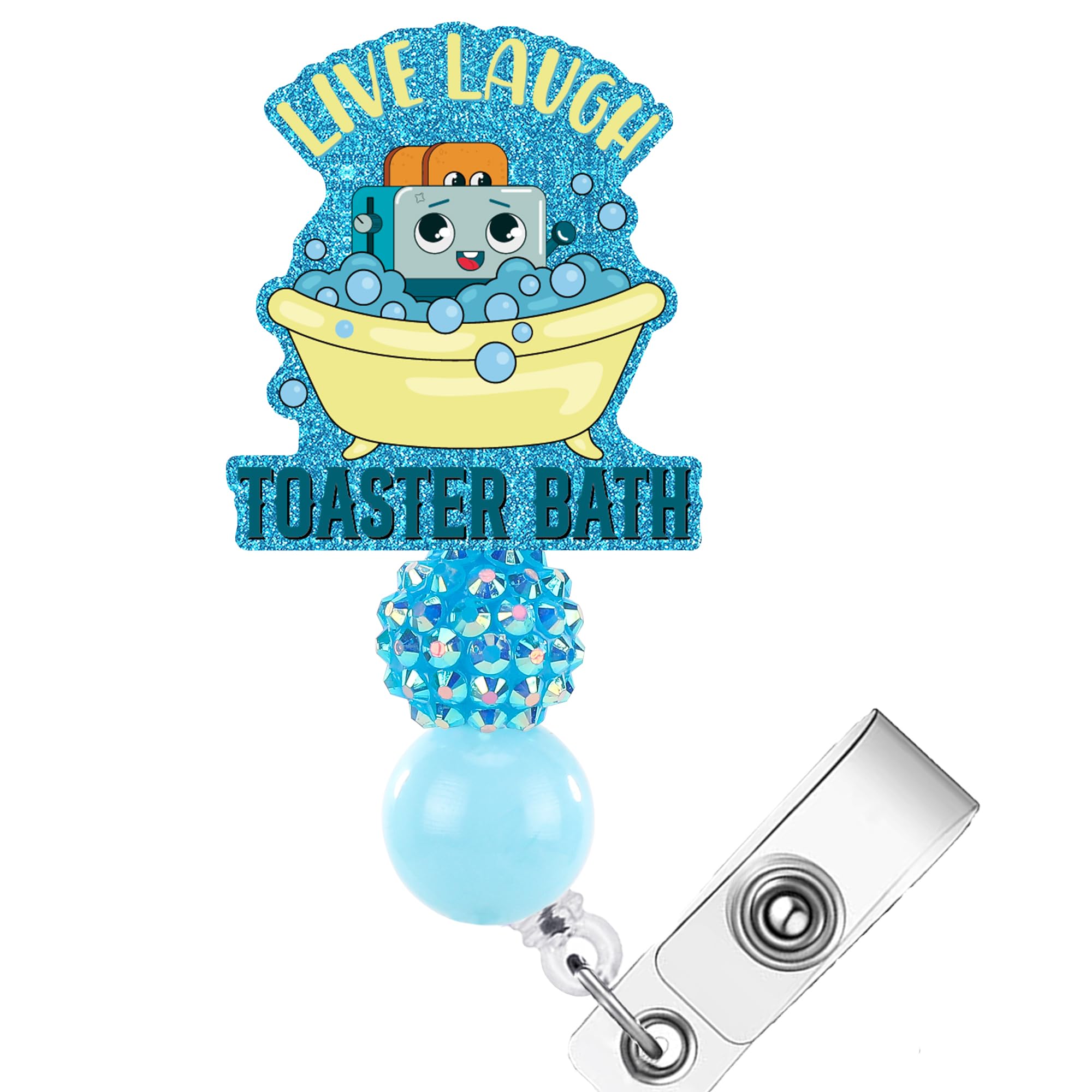 Photo 1 of AFRITEE Toaster Bath Badge Holder - Funny Badge Reel Holders, Glitter Easy Clip with Beads for ID Cards, Office Badge Holder Live Laugh Toaster Bath for Nurse Docter Students Hospital