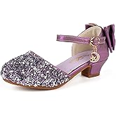 ChuLian Girls Sandals Little Kids Glitter Bow Dress Shoes Crystal Low Heel Sequins Princess Sandals Toddler Flower Wedding Party Shoes Purple 28 Back
