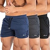 Surenow 3 Pack Mens Running Gym Shorts Quick Dry Workout Lightweight Shorts 3 Inch Breathable Athletic Shorts with Pockets