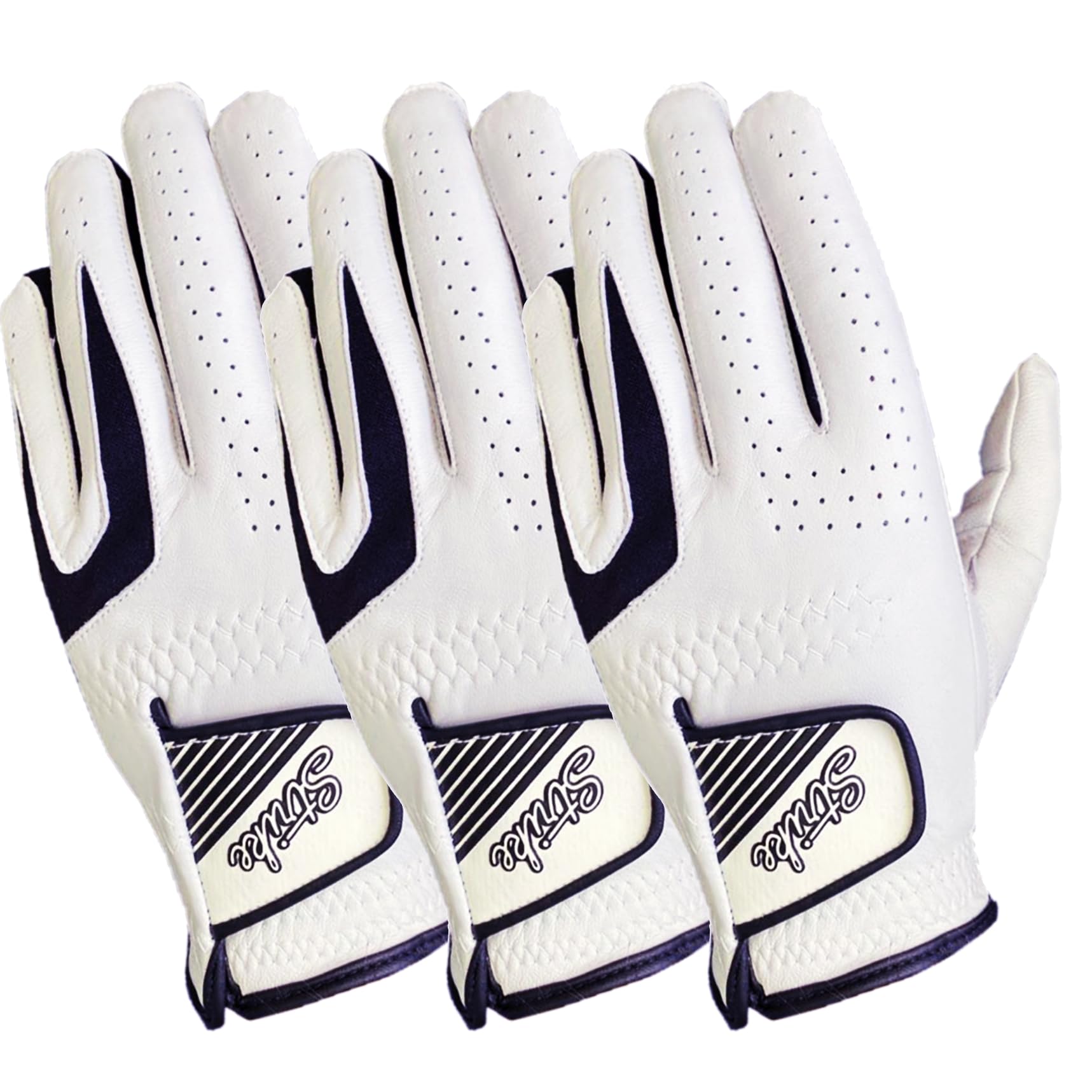 Sports Gear Ltd Golf Gloves Men Pack of 3 Cabretta Leather - for All Weather Conditions – Soft Feel Grip & Comfortable - Left Right Handed Golfer - for beginners & Professionals (M, White, Left hand)