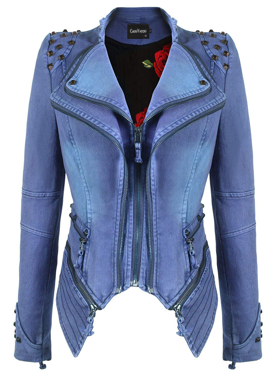 Women's Fashion Studded Perfectly Shaping Faux Leather Biker Jacket