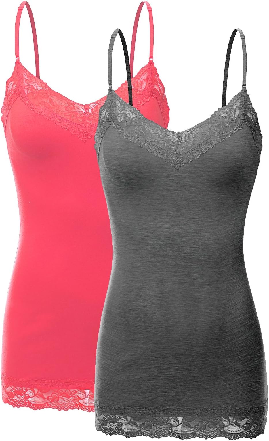 Bozzolo Women's Junior & Plus Adjustable Spaghetti Strap Lace Trim Tunic Tank Top