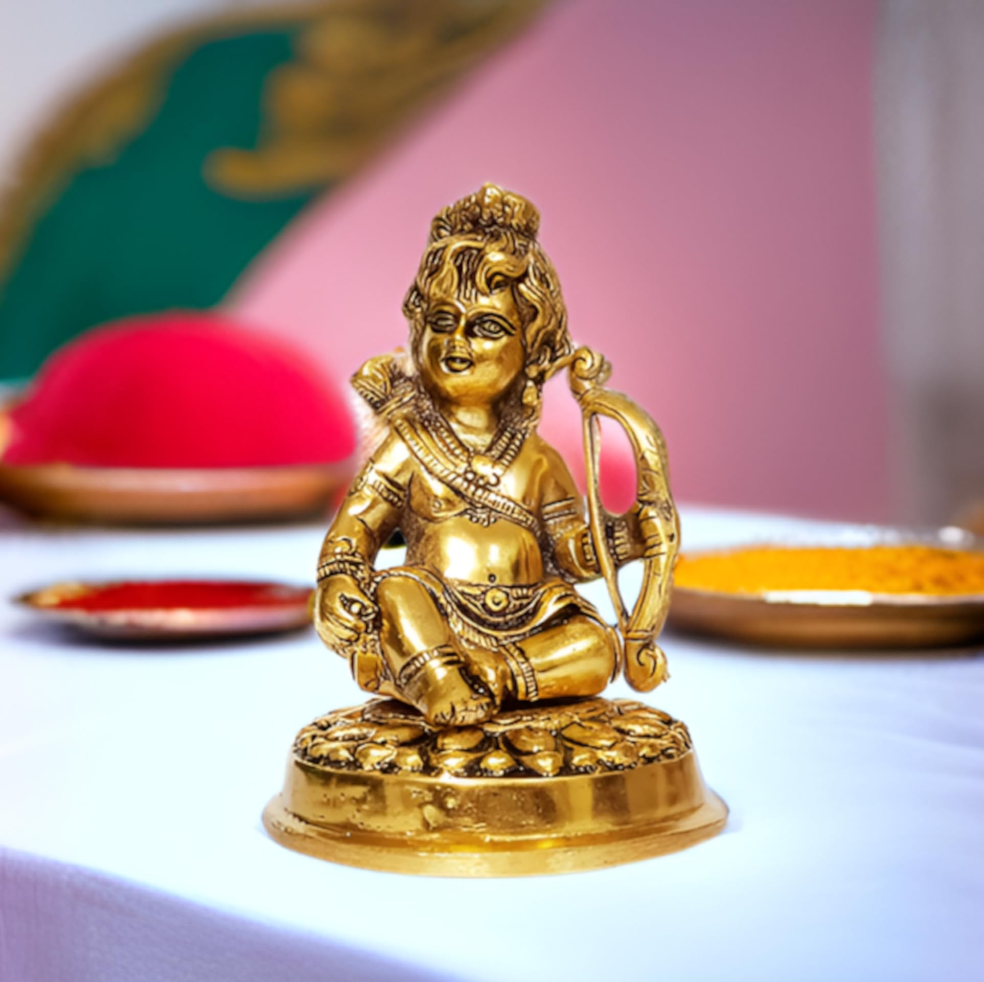 Purpledip Metal Statue Balgopal Krishna with Shiva Dhanush: Rare Krishn Idol (12266)