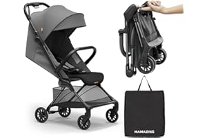 MAMAZING Ultra Air X Travel Stroller - Ultra-Lightweight Under 10 lbs, Carbon Fiber Frame & Airplane Friendly, Lightweight Stroller with Reclining Seat, UPF 50+ Canopy & Travel Bag