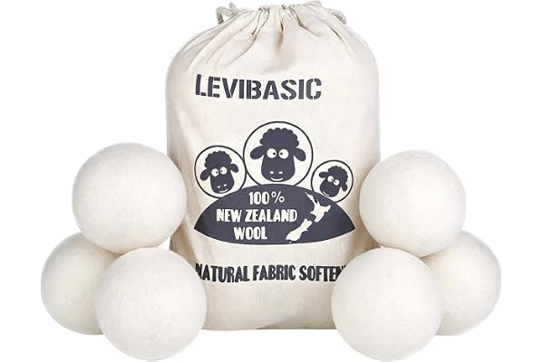 LEVIBASIC Wool Dryer Balls 6 Pack XL, 100% New Zealand Wool, Reusable Organic Fabric Softener & Dryer Sheet Alternative, Redu