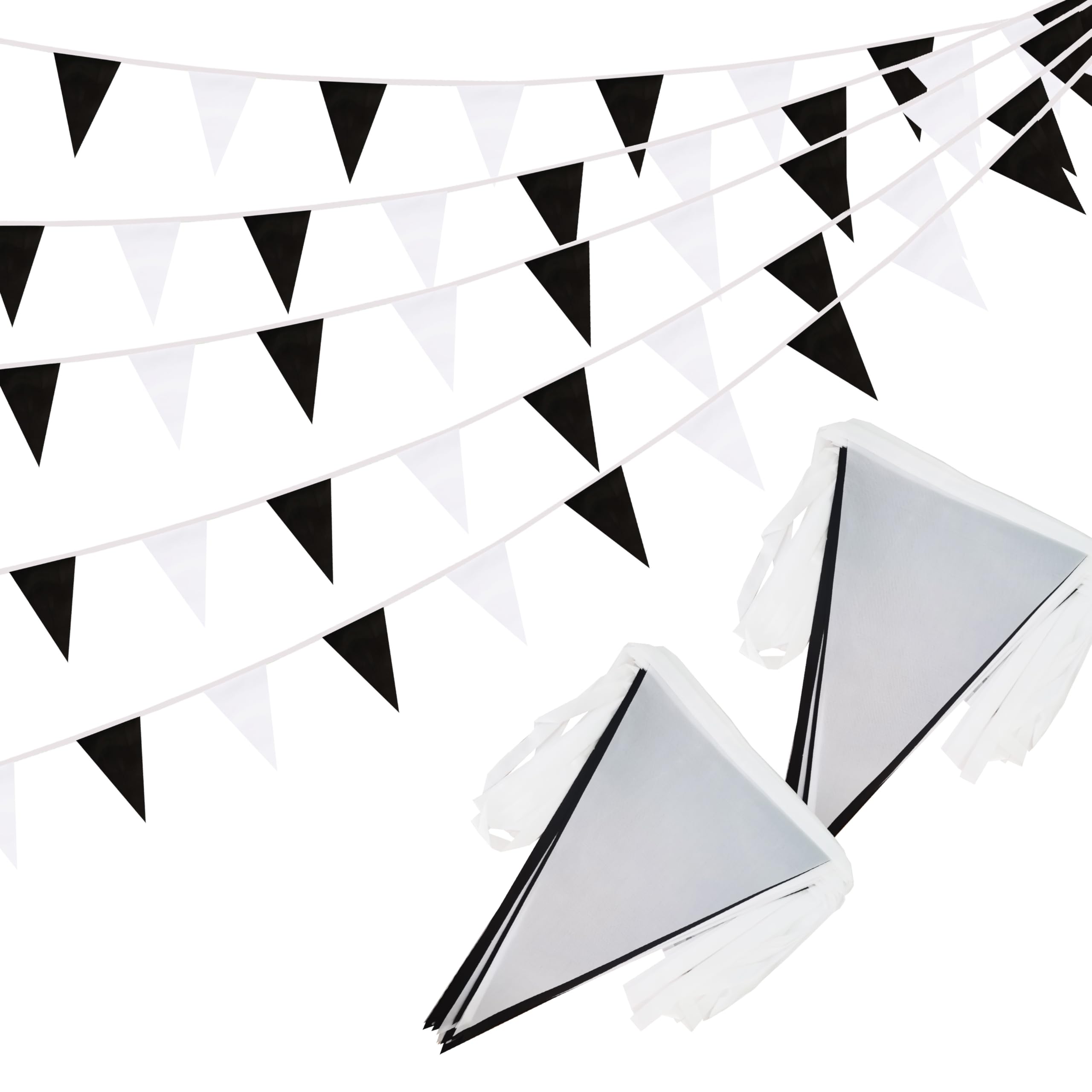 Photo 1 of 100 Ft Black White String Flags Pennant Banner,Hanging Bunting Flags Blank Banners for Grand Opening,Birthday Party,60 Pack