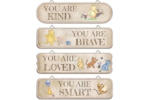 Hatzelou 4PCS Classic Winnie Baby Room Decor, Pooh Nursery Decor, the Pooh Wall Decor Sign Gifts, You Are Kind Brave Inspirational Quotes, Adorable Winnie Sign for Home Bedroom Nursery