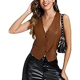 Ladyful Womens Faux Leather Vest Top Button Down Pu Corset Top Sleeveless V Neck Sexy Y2K Western Waistcoat