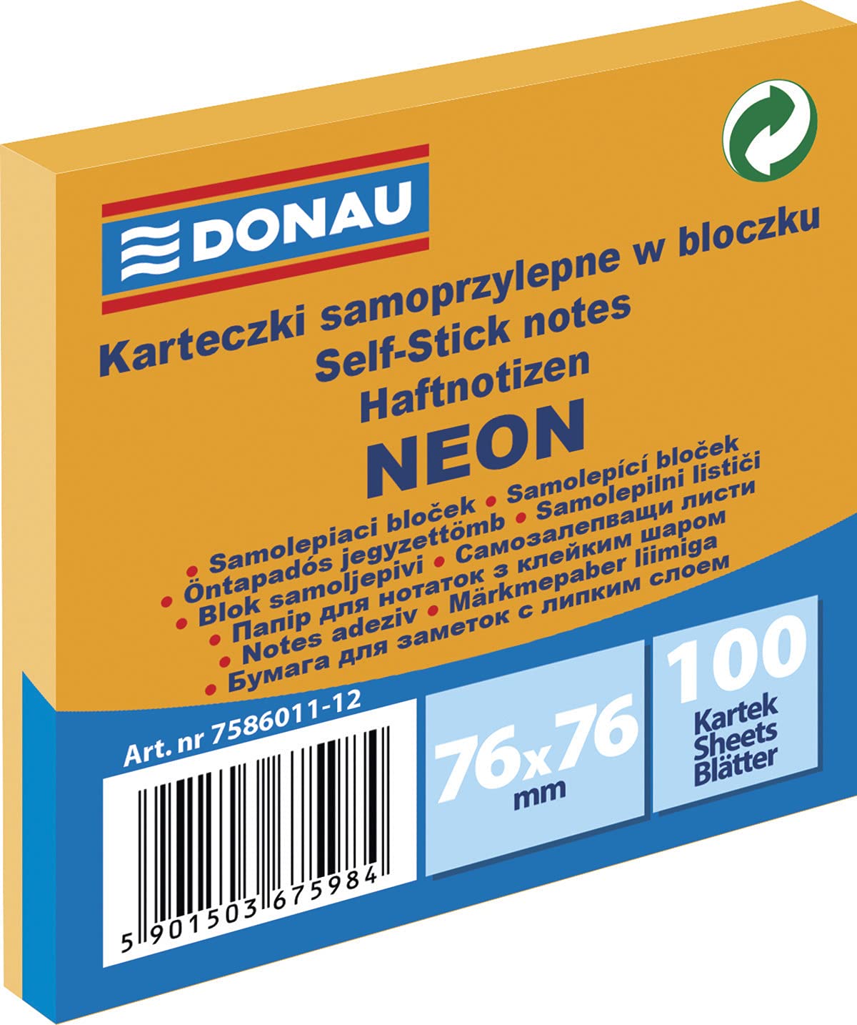 Karteczki samoprzylepne w bloczku neon pomaranczowy 100 kartek
