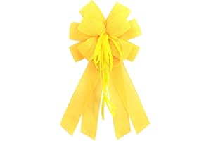 anshome Large Yellow Burlap Bow for Wreath, Easter Farmhouse Burlap Fabric Wreath Bow for Front Door Decor Spring Yellow Tree Topper Ornament Decorative Bow with String for Wedding Holiday Party Decor