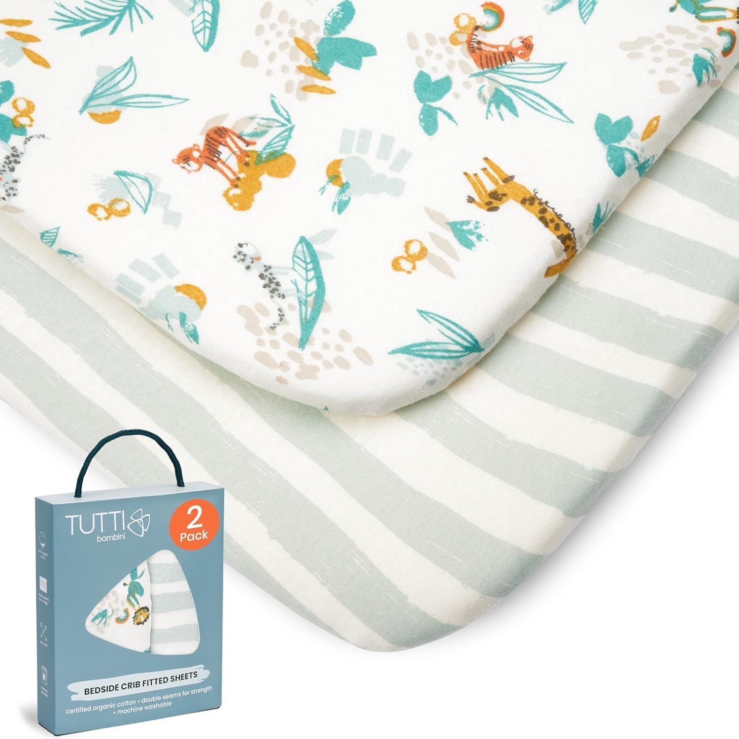 Tutti Bambini Premium Crib Sheets (2-Pack) - Soft Bamboo Jersey Next to Me, Breathable CoZee Sheets, Run Wild — image 1