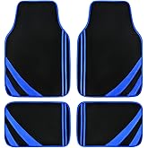 CAR PASS Faux Leather Car Mats Blue Edge Waterproof Car Floor Mats Car Carpet Mats 4 Pieces with Double Stitch Line Anti-Slip Backing Design, Universal Fit for Most Vehicles,SUVs,Sedan,Vans