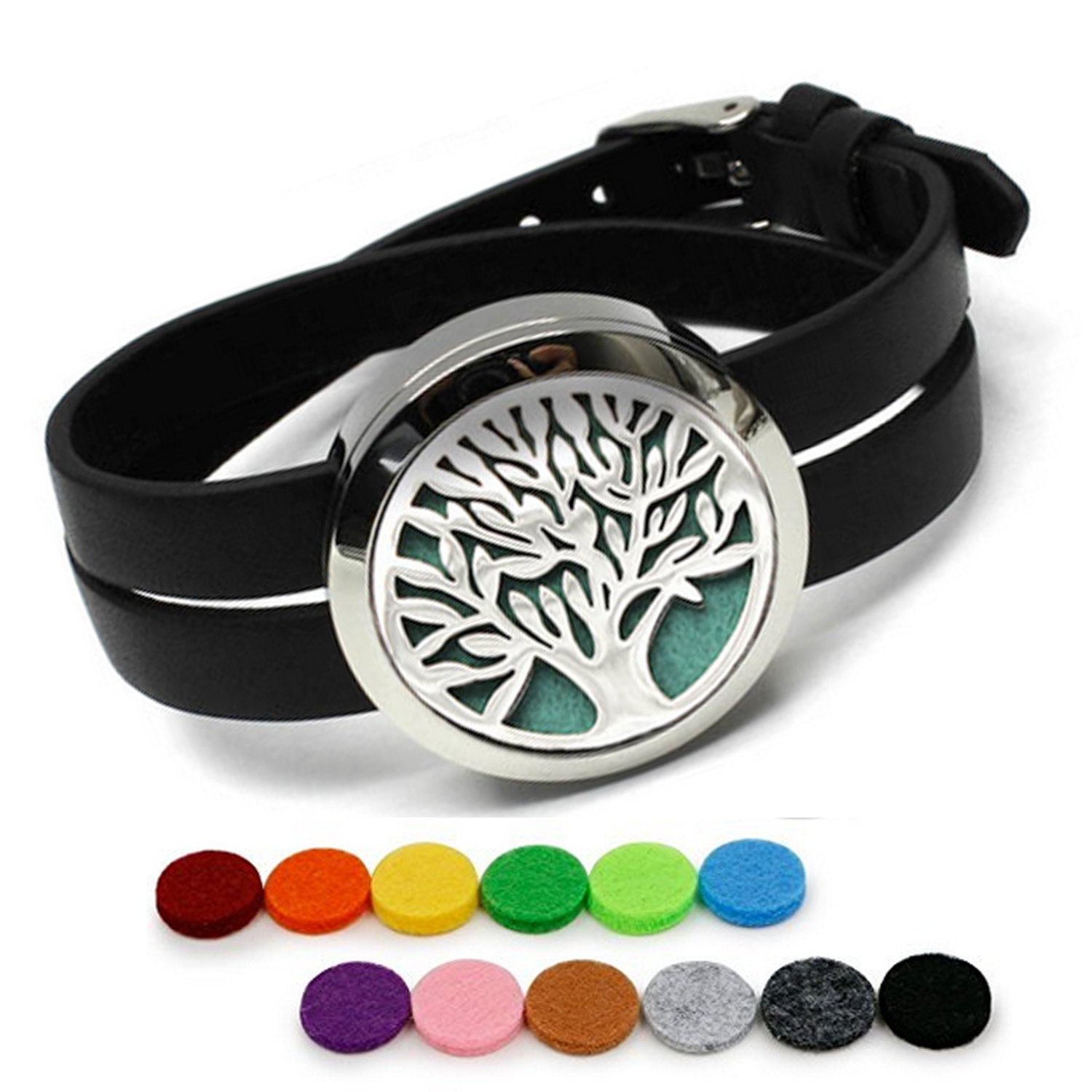 Aromatherapy/Essential Oil Diffuser Locket Bracelet Leather Band With 12 Color Pads Perfect Gifts for Kids Girls Women, Strap length 15.96\