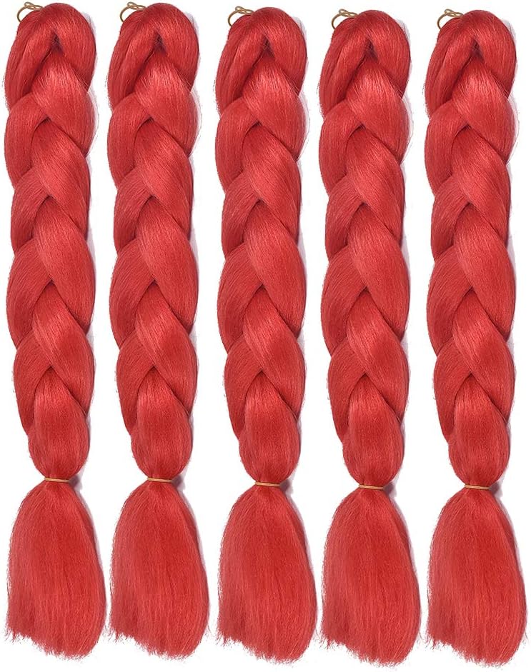 ErSiMan Synthetic Braiding Hair Extensions Kanekalon Hair Ombre Twist Braiding Hair High Temperature Hair Extensions 5Pcs/Lot 100g/Pc 24" (60CM) (orange red)