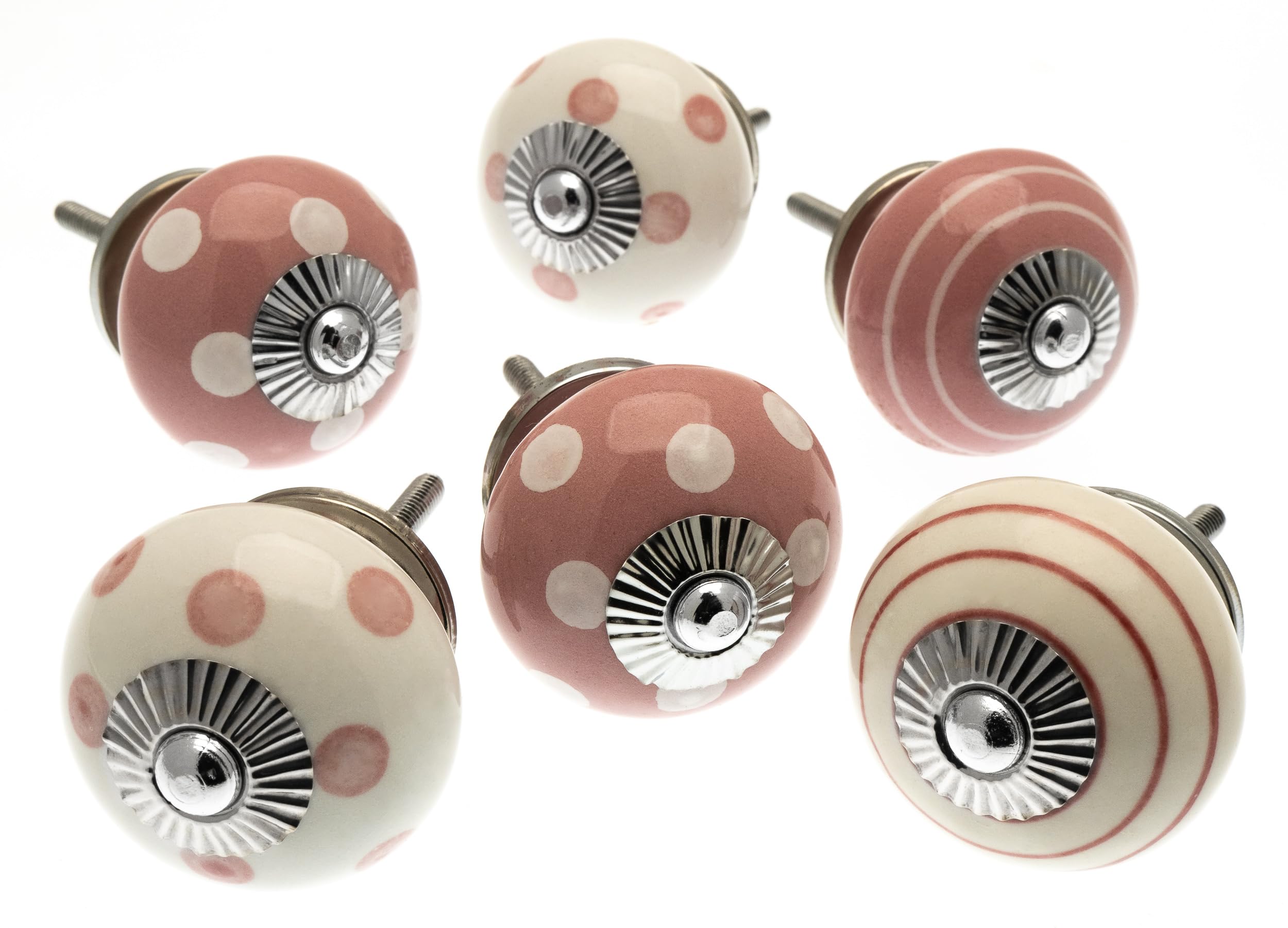 Mango Tree - Mixed Set of Dusty Pink & Off White Ceramic Cupboard Knobs x Pack 6 (MG-257)