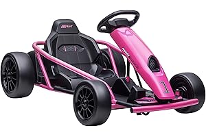 Aosom 24V 8.1 MPH Electric Go Kart, Drifting Car Battery Powered Ride on Toy Outdoor with Slow Start, Music, Horn Honking and Safety Belt, for 8-12 Years Old, Pink