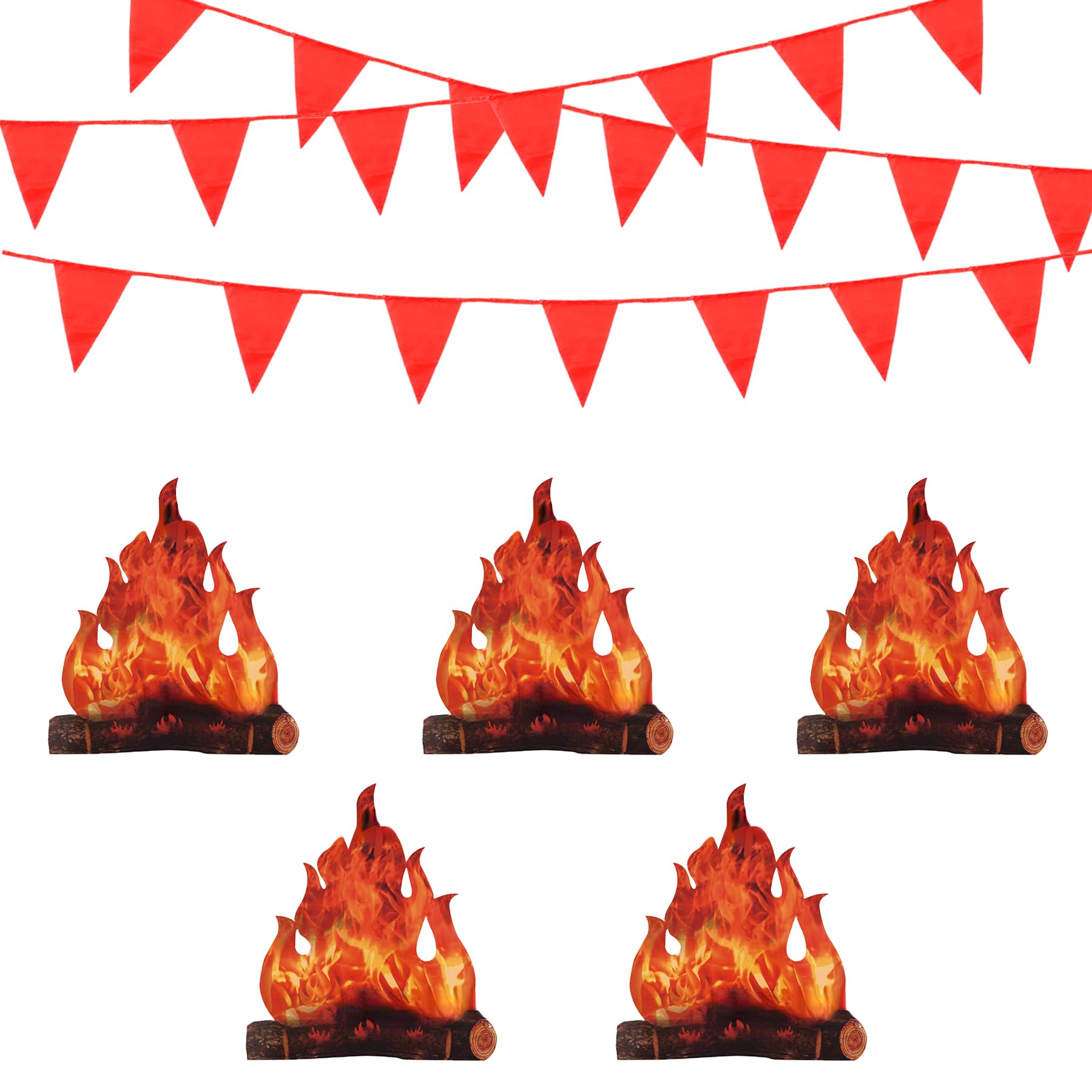 Fake Fire - 5PCS Fake Campfire 50M Red Bunting, Camping Party Decorations, Bonfire Night Decorations