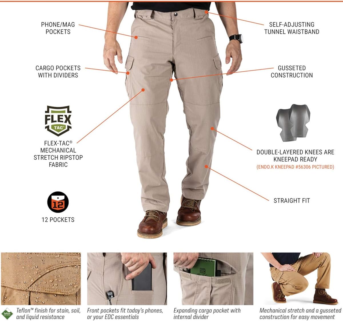 5.11 Tactical Men's Stryke Operator Uniform Pants w/Flex-Tac Mechanical Stretch, Style 74369: Clothing