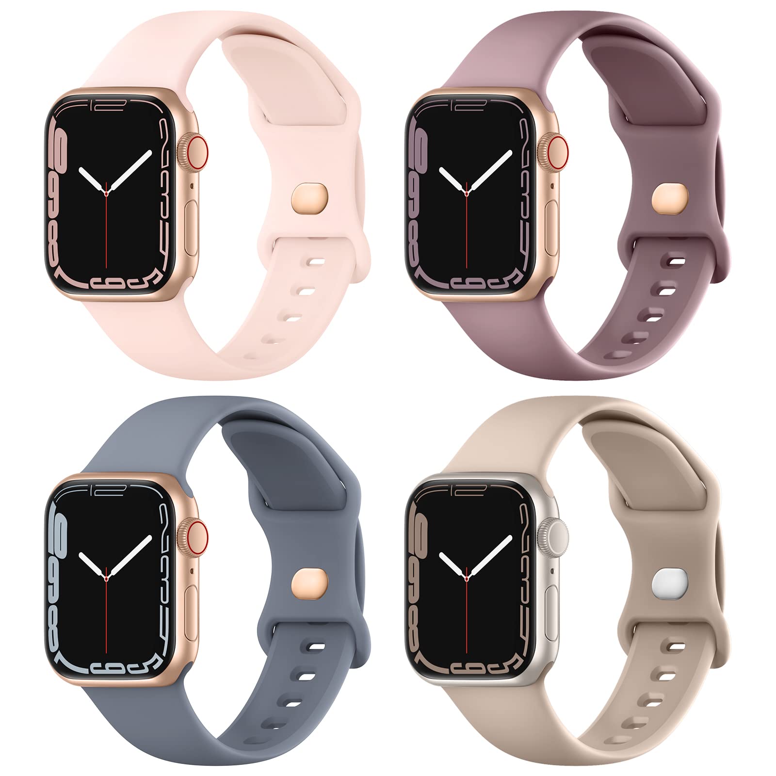 Adepoy 4 Pack Compatible for Apple Watch Series 11 Strap 46mm 49mm 45mm 44mm 42mm 41mm 40mm 38mm, Soft Silicone Snap Buckle Design Sport Band for iWatch SE3 Ultra3 Series 11 10 9 8 7 6 5 4 3 — image 1