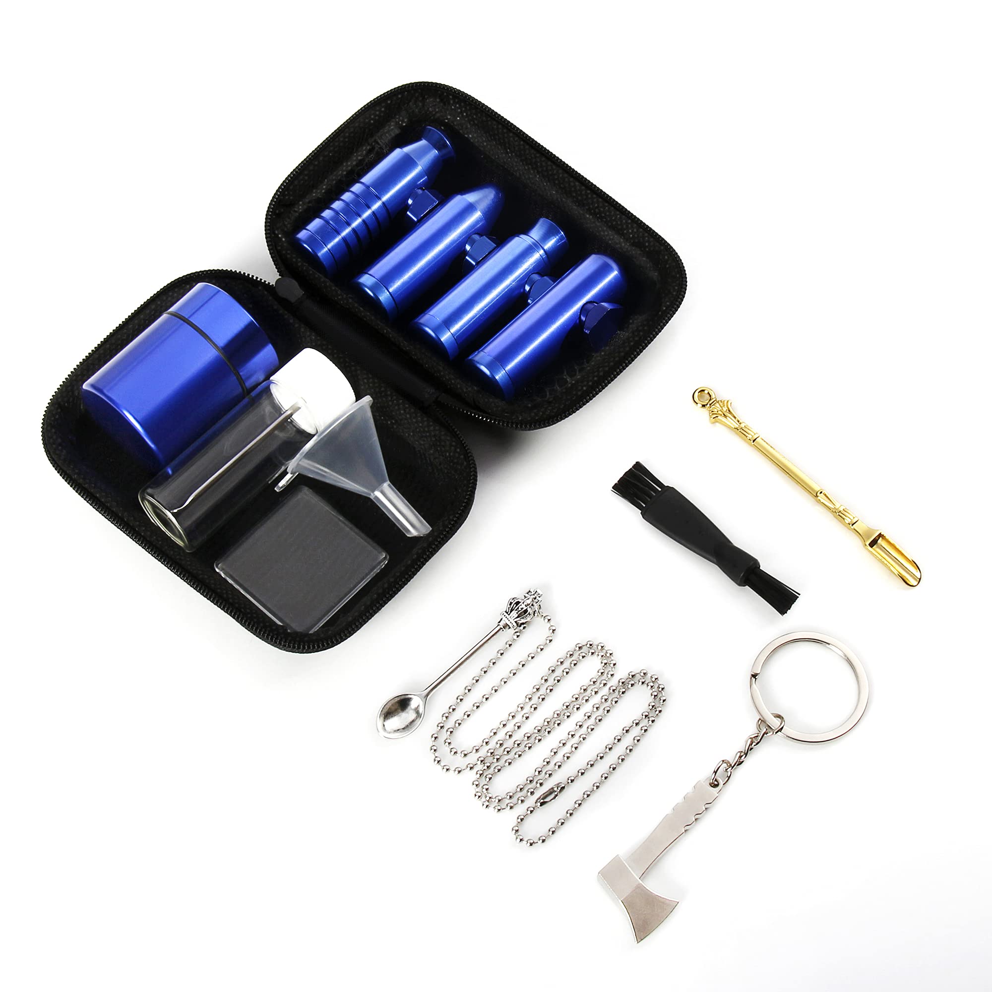 The7boX Snuff Kit with Case Metal Snuff Spoon Small Funnel Aluminium Alloy Snuff Bullet Kit Sealed Snuff Bottle with Spoon-13 PCS