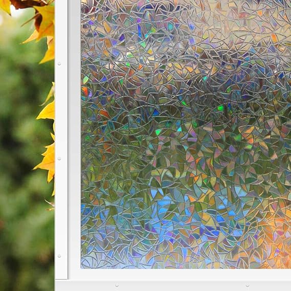 Zindoo Fensterfolie Dekorfolie Sichtschutzfolie Blickdicht Hochwertige Ohne Klebstoffe 3D Regenbogenfarben Effekt unter Licht